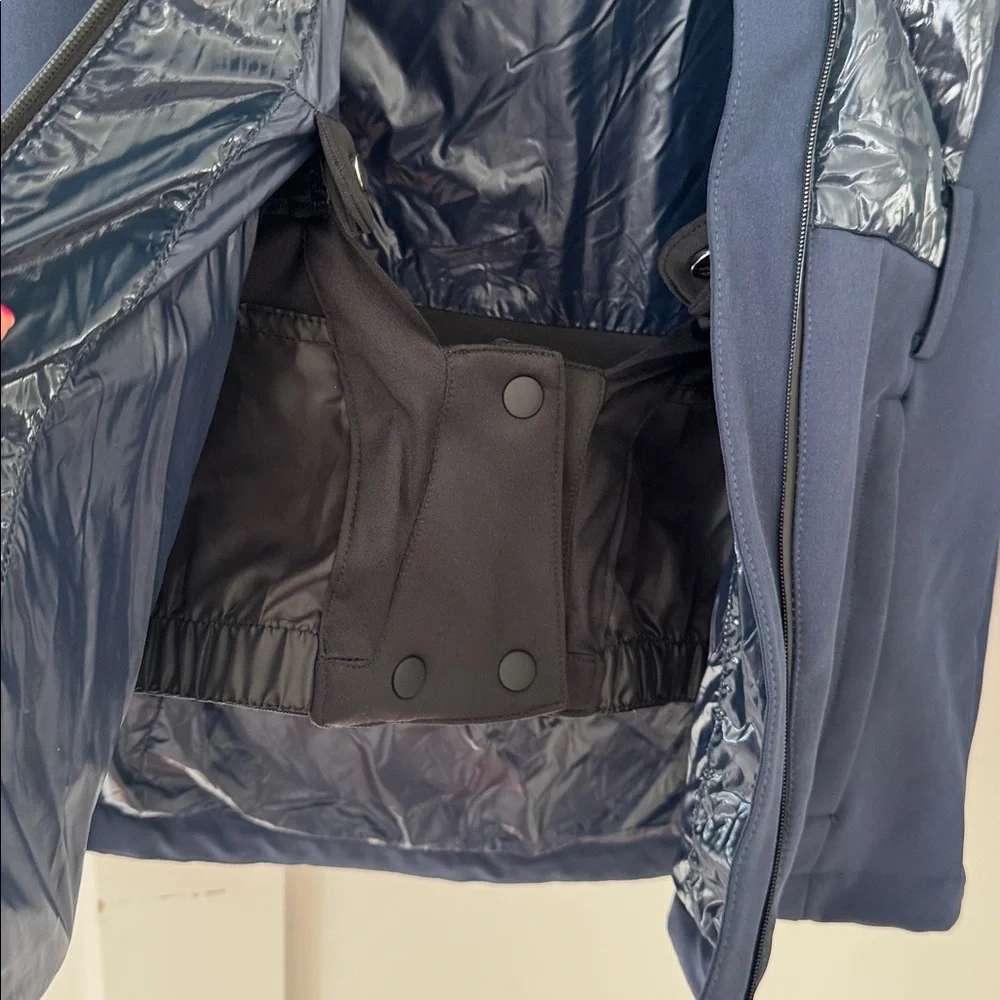Sweaty Betty Navy Quilted Ski Jacket with Faux-Fur Hood